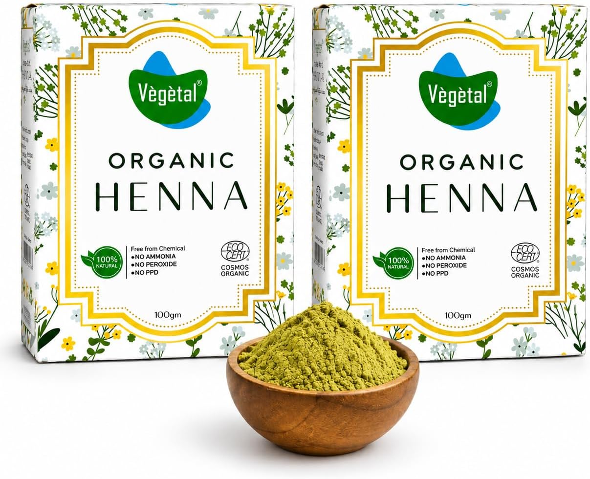 Vegetal Organic Henna Powder for Hair, 100% Natural Herbal Mehndi Hair Colour, Paraben Free Henna Powder for Natural Hair Colouring, Hair Care & Conditioning, Suitable for Men & Women, Pack of 2