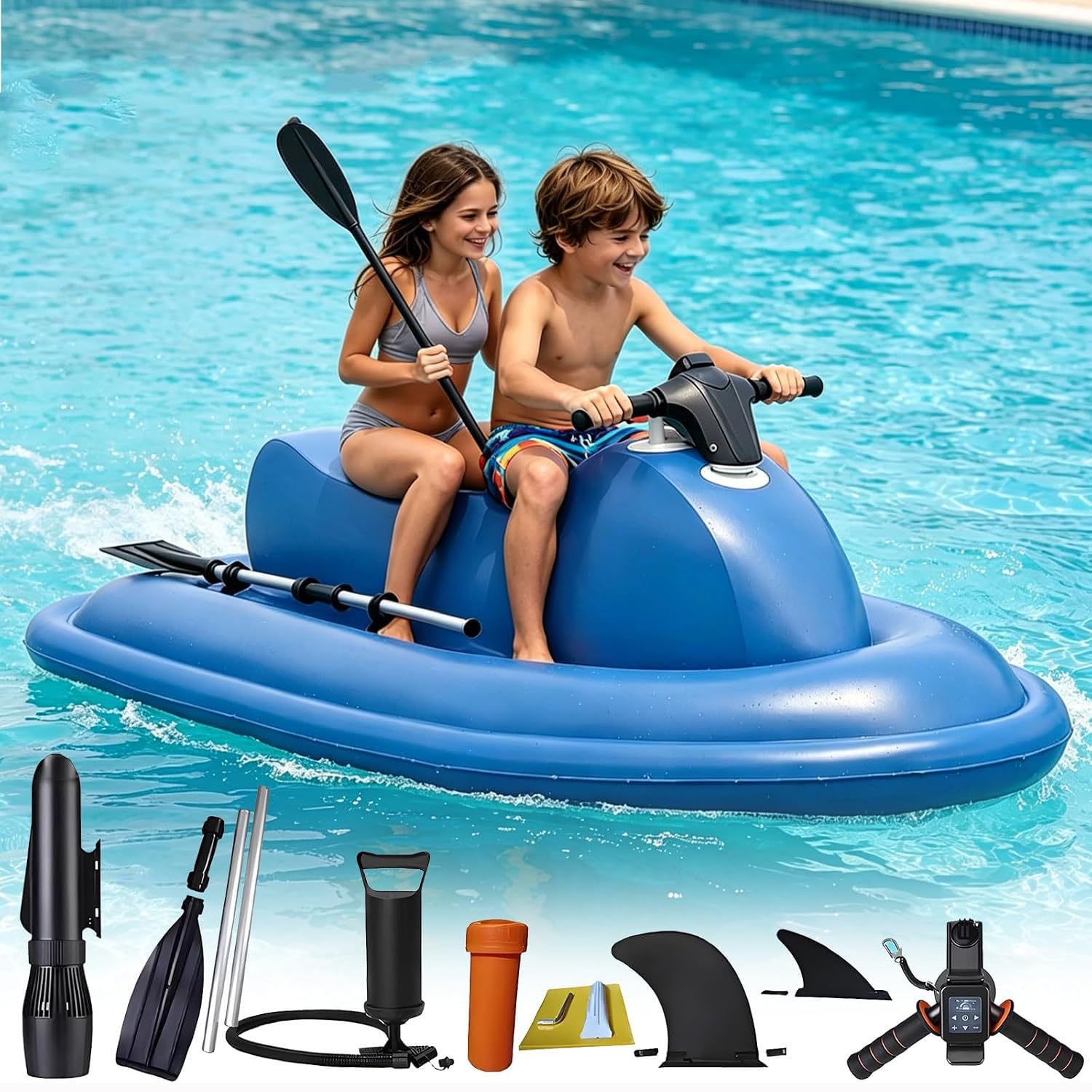 MLYYYDSS Inflatable Electric Jet Ski with Motor, 500W Underwater Thruster Propeller, 3-7km/h Adjustable Speed, 130 Min Runtime Motorized Water Surf Boat for Lake and Ocean Fun 16A