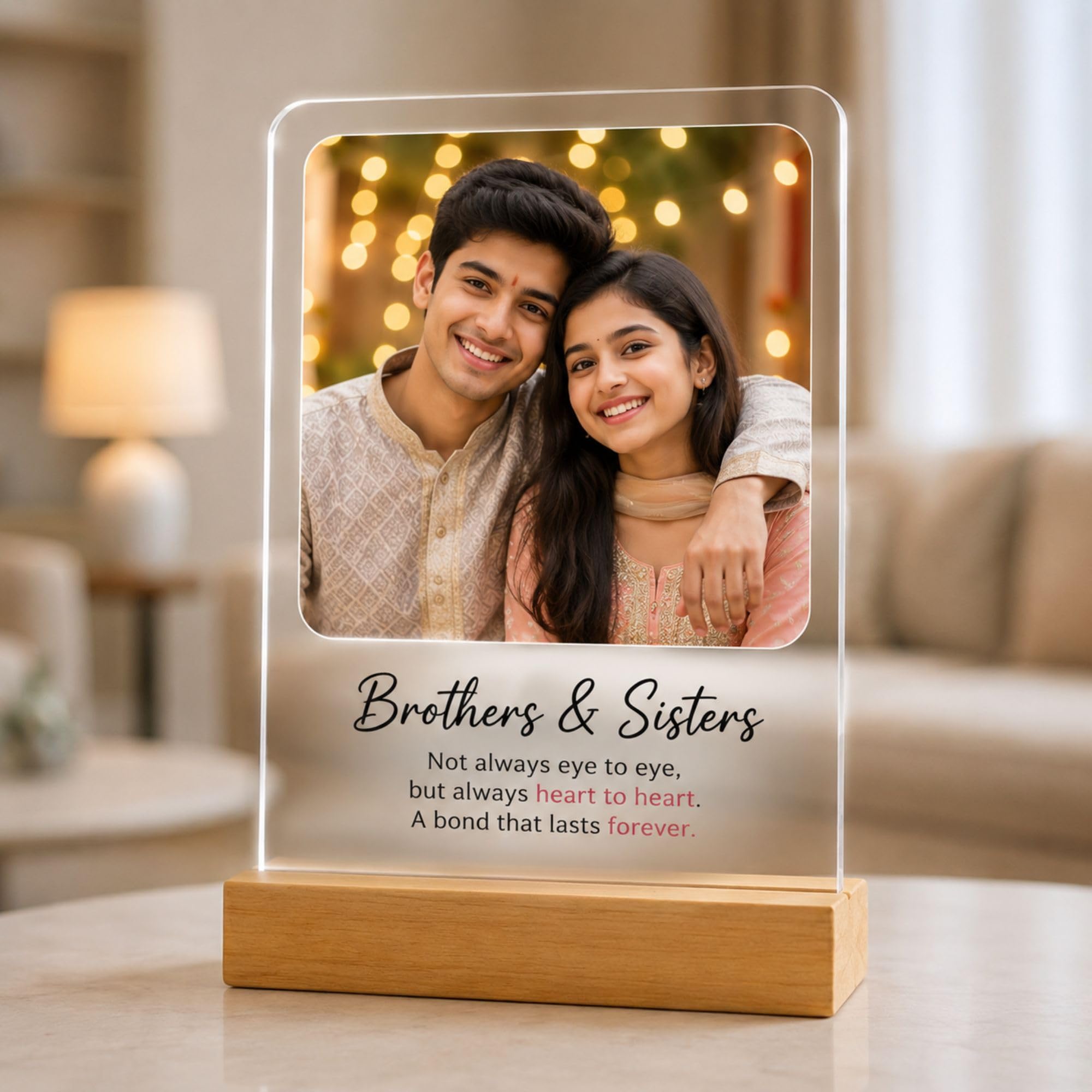 Personalized Wedding Photo LED Acrylic Frame Lamp – Customized Couple Photo with Wooden Base | Romantic Anniversary, Wedding & Engagement Gift for Couples-image-17