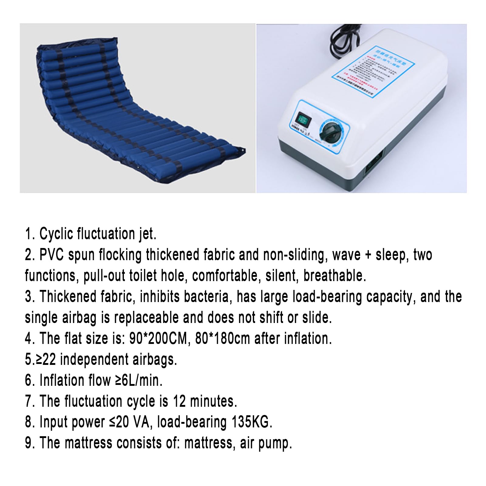 Materasso Antidecubito Gonfiabile con Compressore Regolabile,materasso antidecubito 22 Celle ad Aria Alternata Antidecubito con Regolazione per anziani per letto singolo (B)