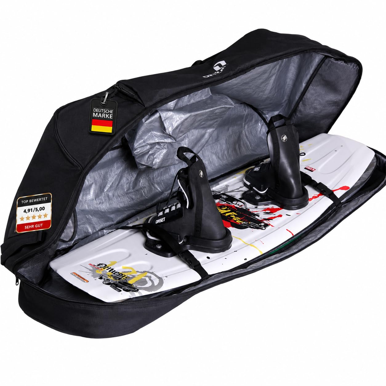 Driver13 Housse Wakeboard/Kiteboard No. 02, boardbag avec système Sac à Dos, Compartiment Casque, séparateur, 150 cm, Noir