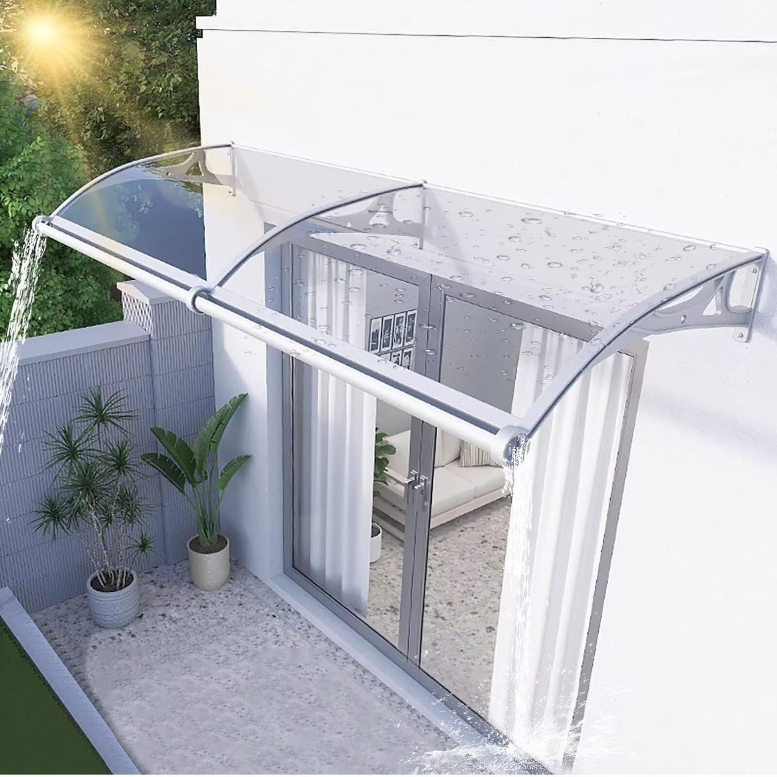 MSHGSKU Aluminum Door Canopy for Entrance, Patio & Veranda - UV/Water/Snow Protection, Stylish Awning with Drainage, and Weatherproof Design