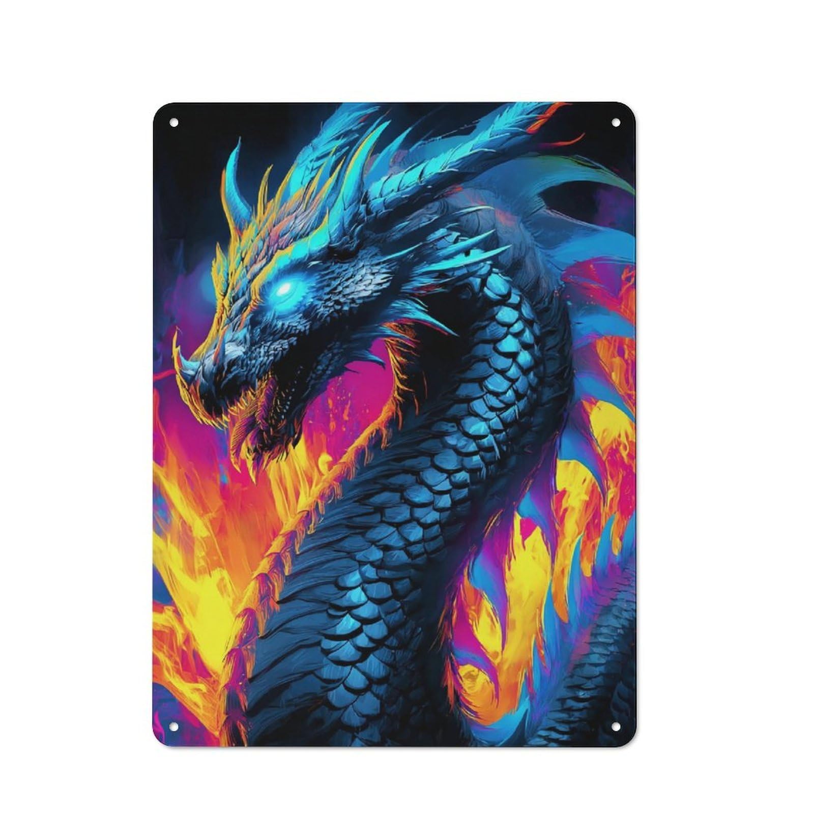 Junmoney Colorful Dragon Artwork -2 Shed Style Decorative Metal Plaque 40X30cm Featuring Porch Wall Decor For Patio Bar, Workshop, Shed Or Kitchen