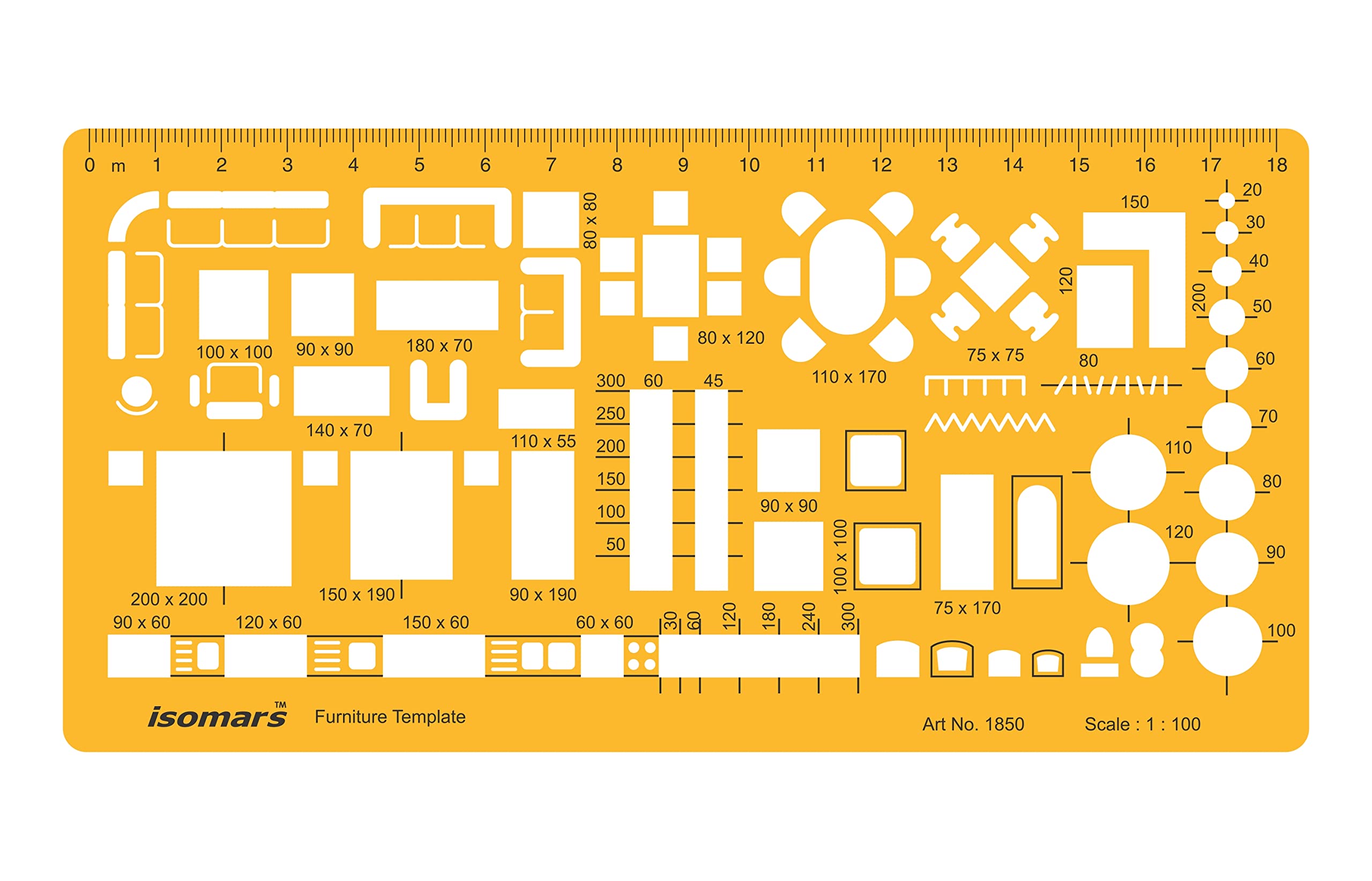 Isomars Architect Template Set of 3 | Scale 1:50, 1:100 & 1:200 Drawing Drafting Stencils for Furniture Layout, House Planning, Interior Design, Architecture, Blueprint & Floor Plan Drawing 1