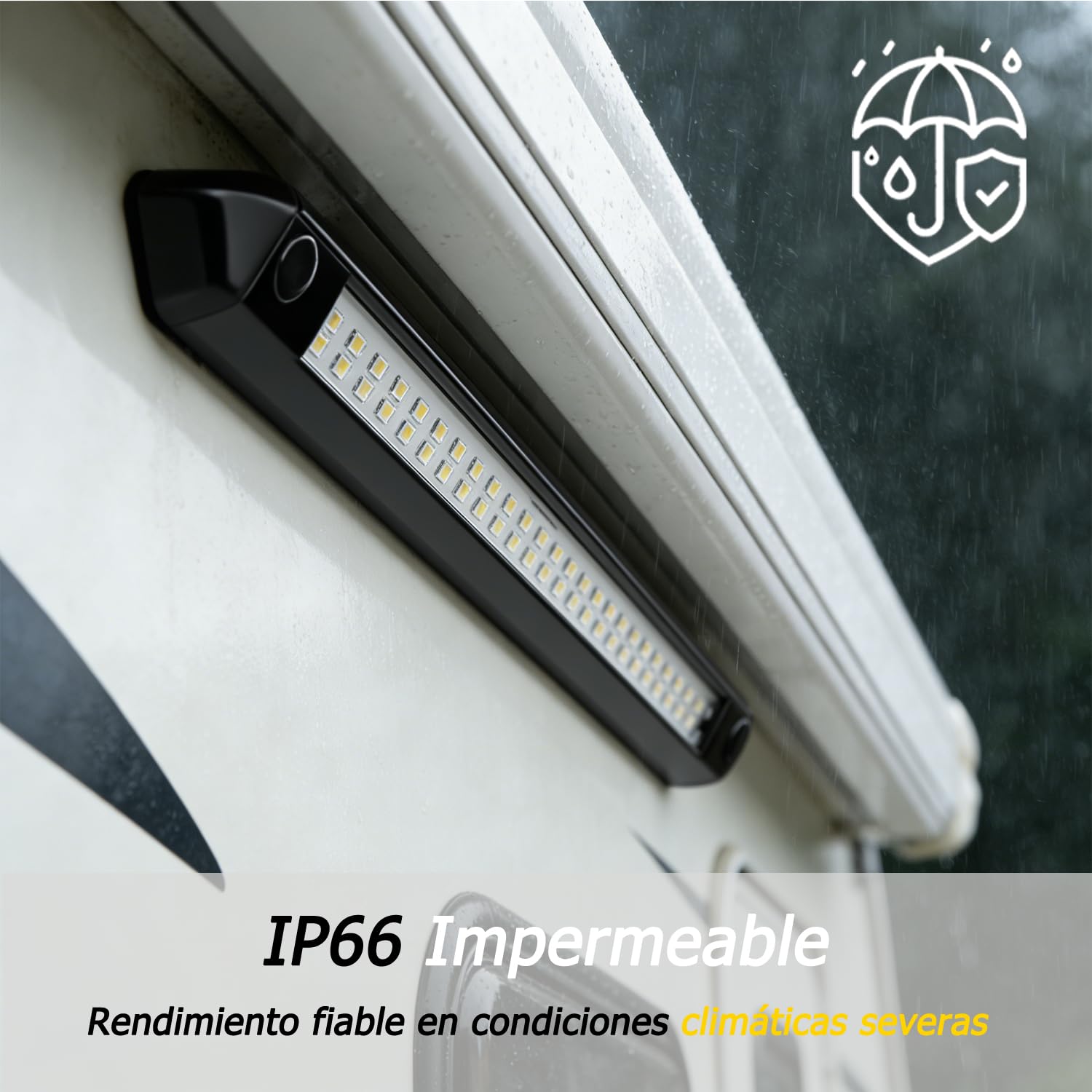 D-lite Iluminación exterior para caravana, luz LED, 12 V, 12 W, luz blanca fría 6000 K, 800 lm, IP66, barra de luz LED de 55 cm, color negro de aluminio, para exteriores, autocaravanas, caravanas
