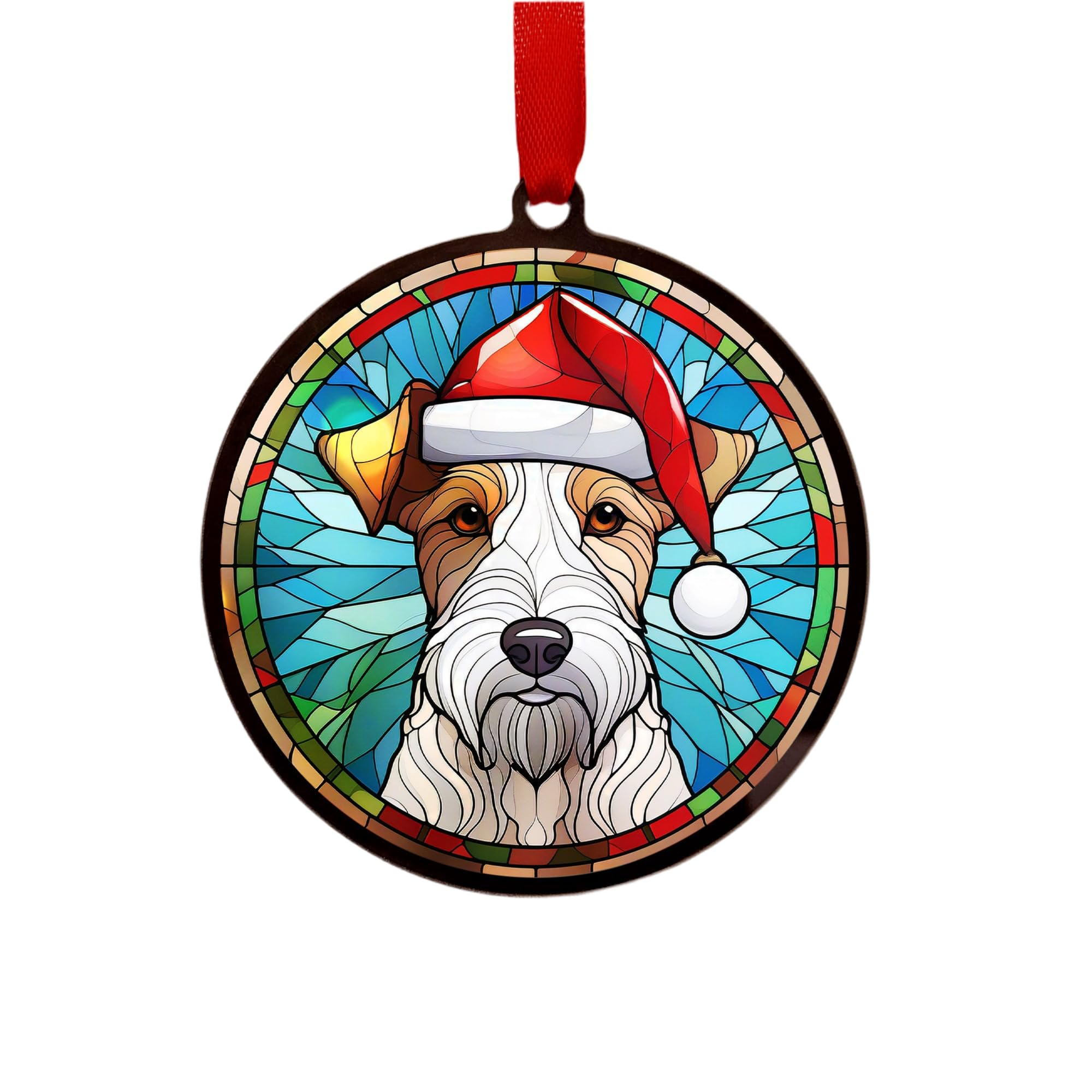 Fox Terrier Suncatcher Decoration Santa Hat Christmas