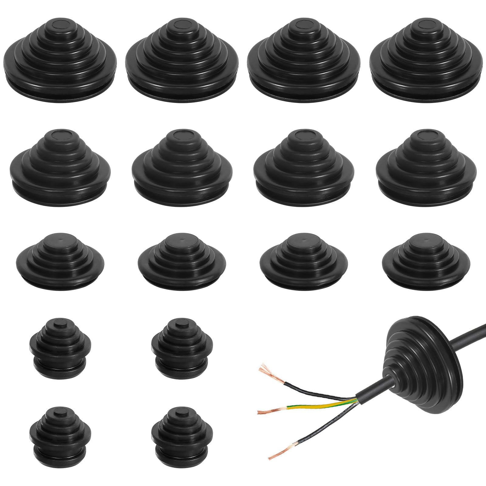 70 Stück Kabeldurchführung, Wasserdicht Gummitülle 10 mm/20 mm/25 mm/30 mm, Kabeldurchführung Gummi Tower Gummitüllen für Kabel Draht, Elektrogeräte Stecker Schwarz