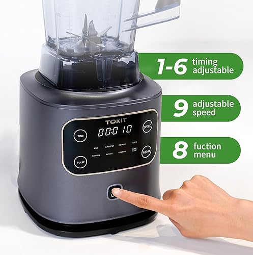 Miniatura 3 de TOKIT Batidora de encimera B3 para cocina, 8 programas preestablecidos, 1200 W, licuadora de vidrio profesional de gran capacidad de 68 onzas para