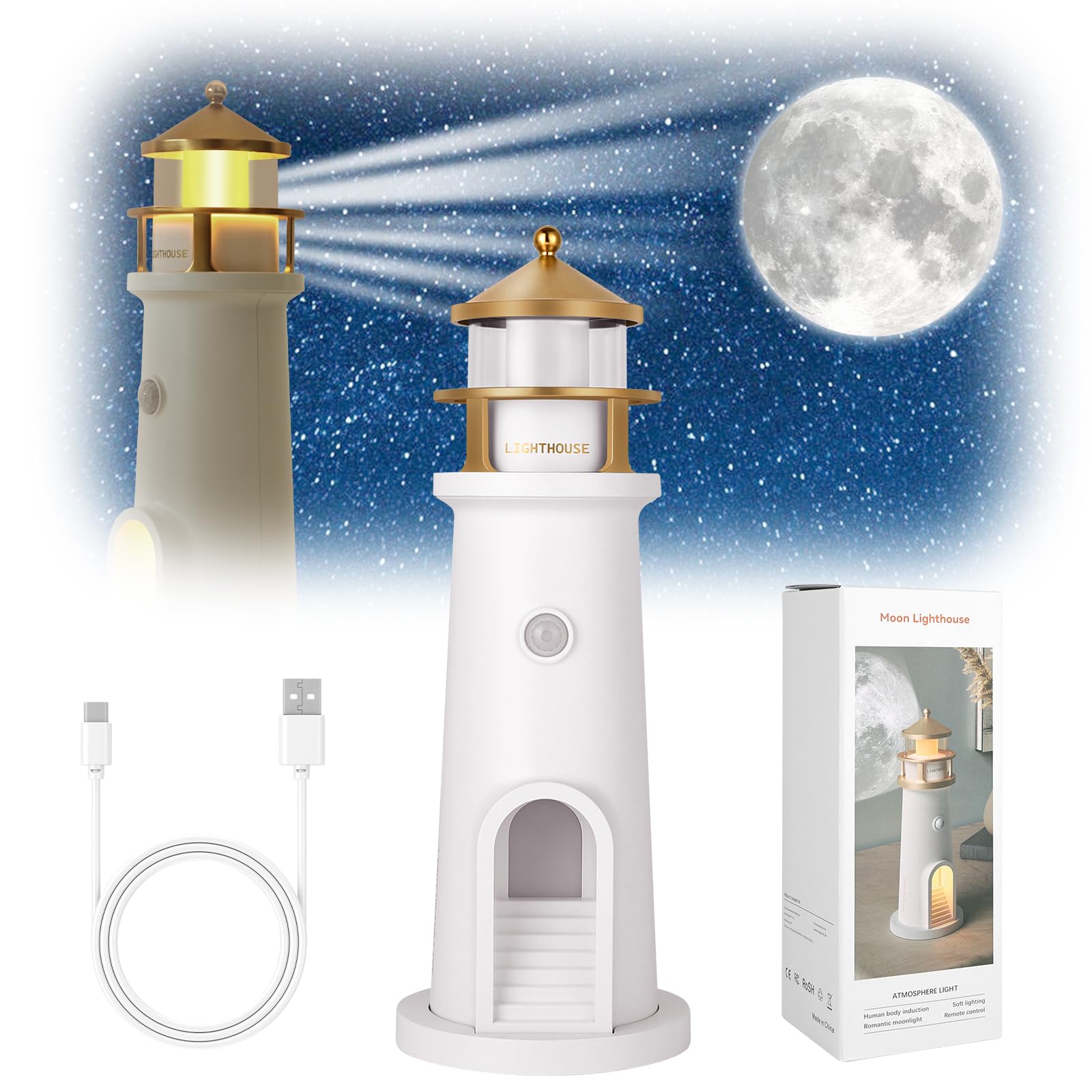 Luce di Proiezione Lunare, Luce Notturna Faro con Sensore di Luces Automatico, Proiezione Lunare Lampada Faro, Luces a LED per Proieziones Lunares per camera da letto, soggiorno,Bambini.