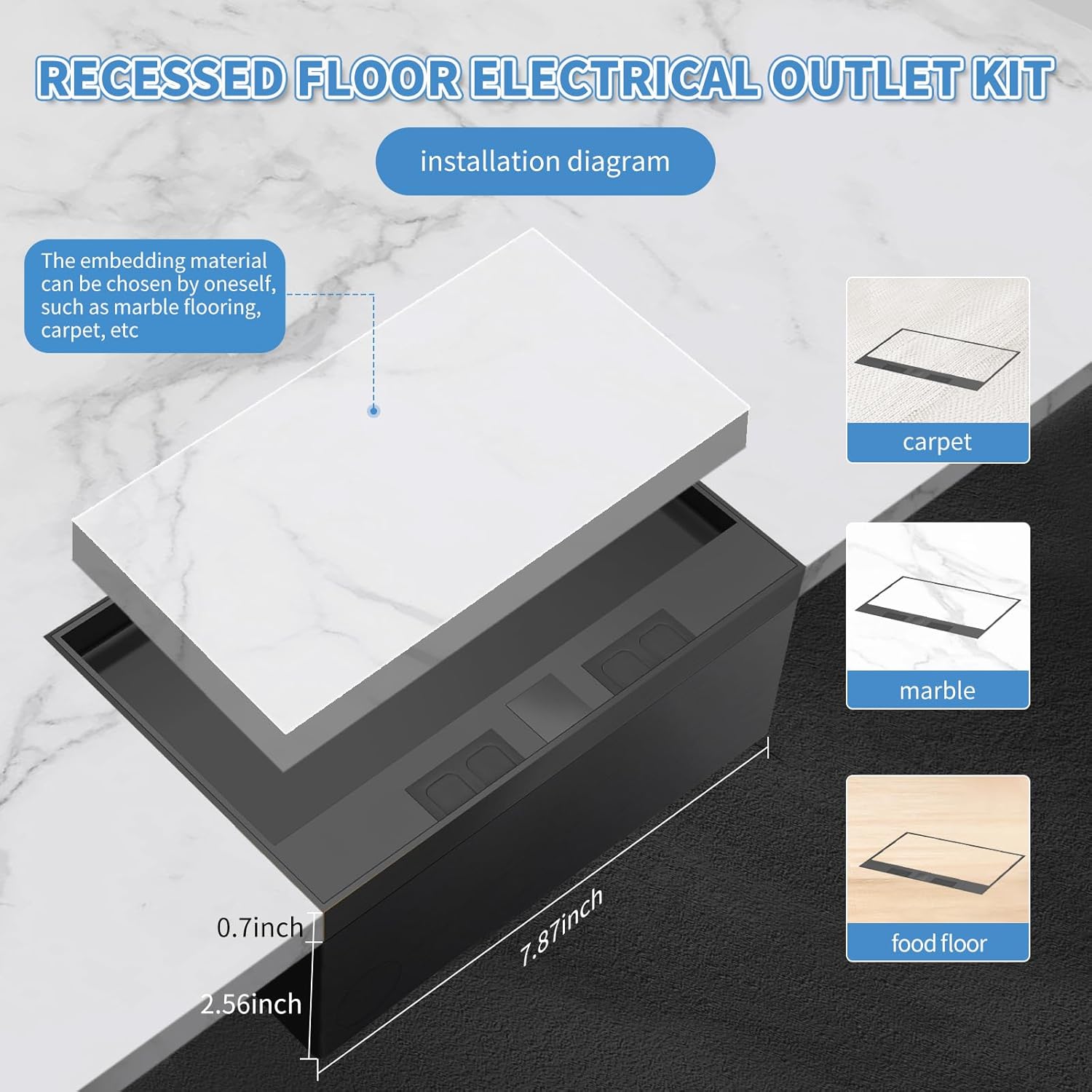 Vagueior Recessed Flat Hidden Floor Electrical Outlet Kit, with 4 * 15A Receptacle Outlet & 5V/2.1A USB Charging Port, 2*RJ45 Port Datacom Receptacle, Waterproof Electrical Outlet Cover Box, Black