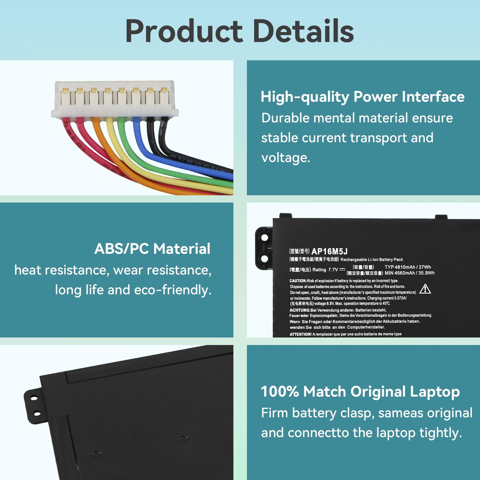 AP16M5J Batteria per Acer Extensa EX215-22 EX215-52 Aspire A314-31 A314-32 A314-33 A314-41 A315-21 A315-21G A315-22 A315-22G A315-23 A315-23G A315-33 A315-34 A315-35 A315-41 A315-41G A315-42 A315-42G