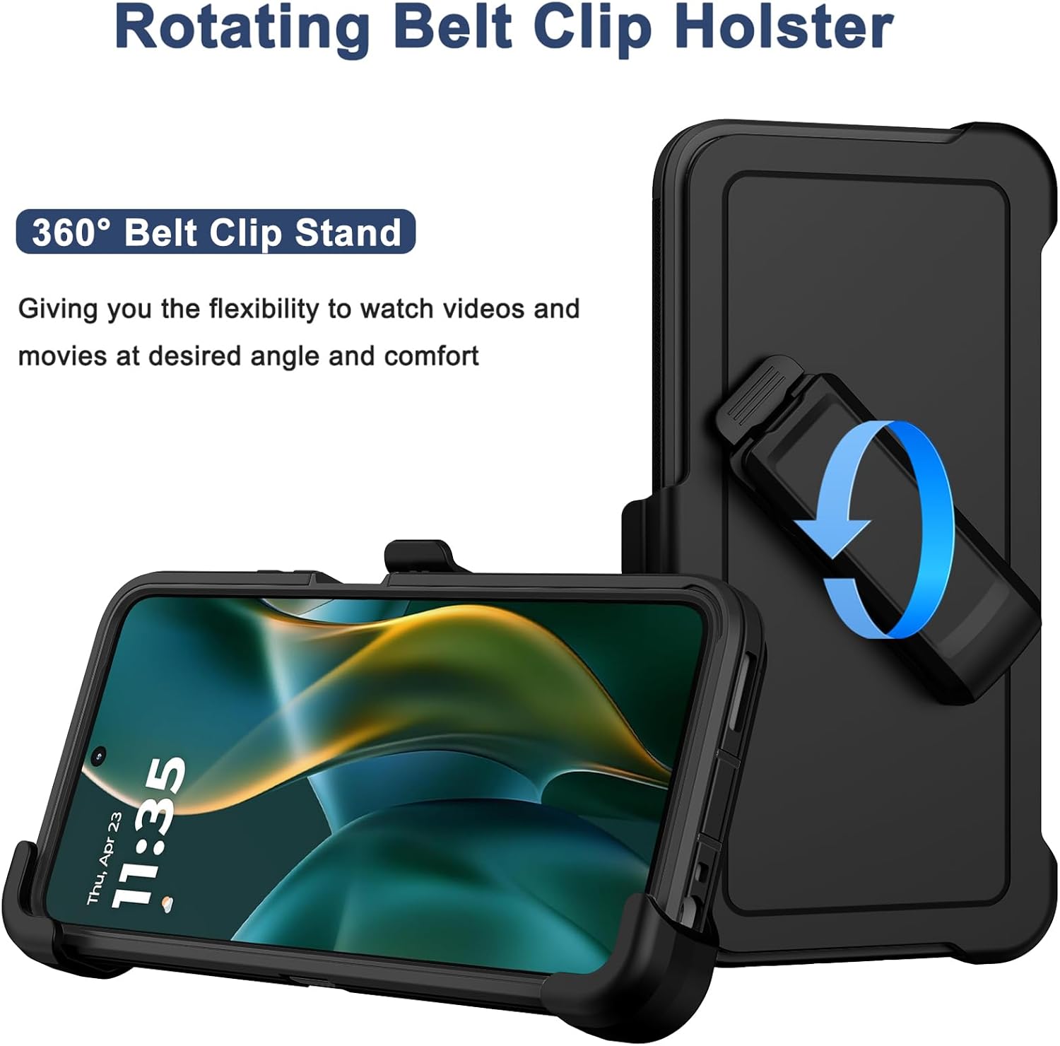 RubCase for Motorola Moto G 5G 2025 Case with Belt Clip Holster,2X Screen Protector,Heavy Duty Military Grade Full Body Shockproof Dust-Proof Rugged Protective Cover for Moto G 5G 2025 (Black) - Image 2