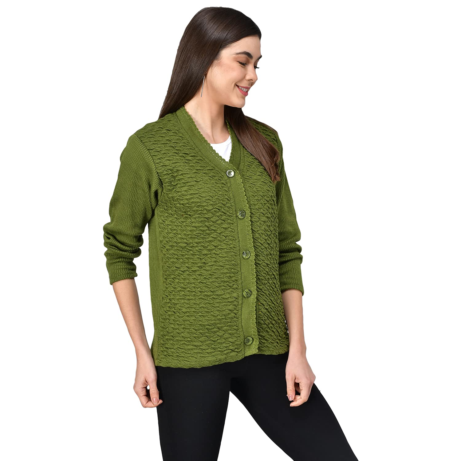 ewools Women Winter Wear Woolen V-Neck Sweater (Green) (XL)-picture-33