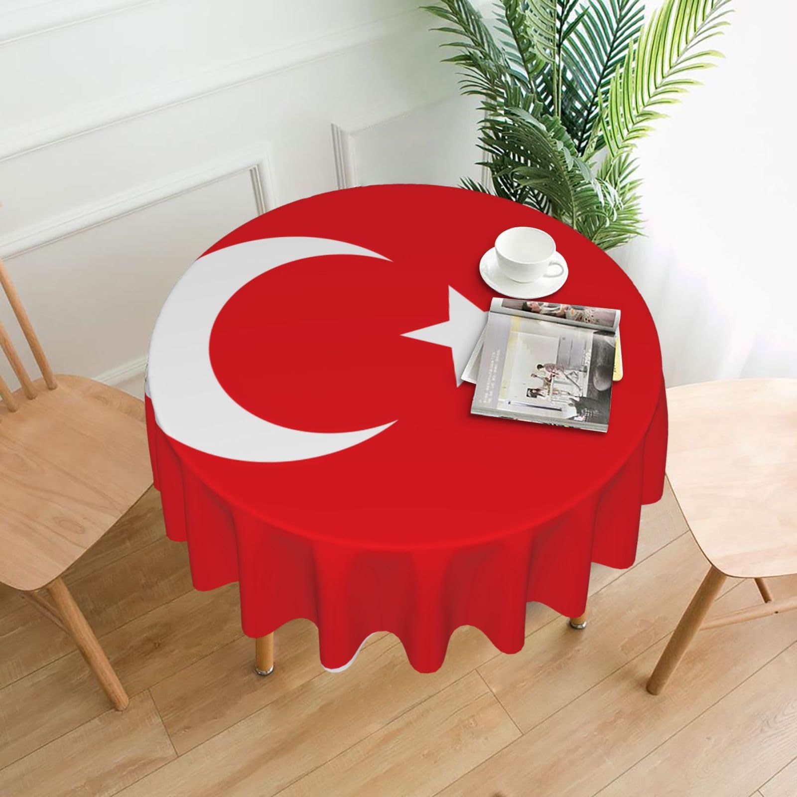 YYHWHJDE Flag of Turkey Prints Round Decorative Tablecloth 60in – Elevate Your Dining Experience with This Stunning Table Throw for Parties & Everyday Use