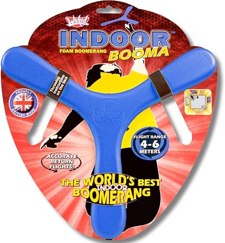 Wicked Booma interior - azul. El mejor boomerang interior del mundo. Boomerang especial de espuma segura "Memorang" para niños y adultos para jugar