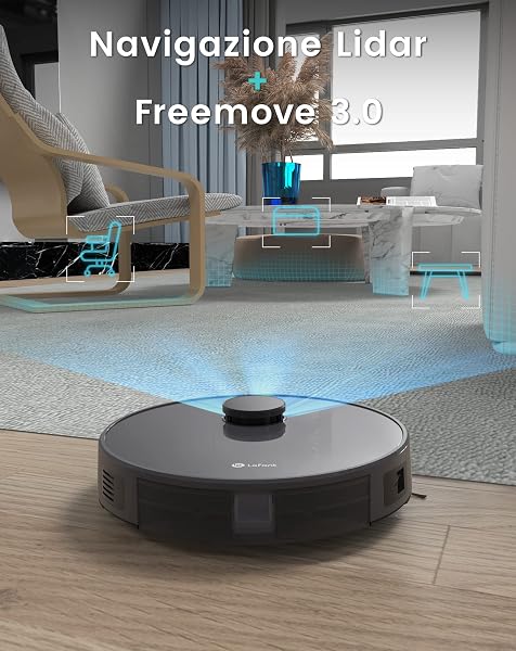 Lefant M1 Robot Aspirapolvere Lavapavimenti con Mappatura Laser dToF, Doppia Spazzola Laterale, 5500Pa, Batteria 4000mAh 200 Min, Controllo APP Alexa Google, Design Slim per Case Moderne, Grigio - 3