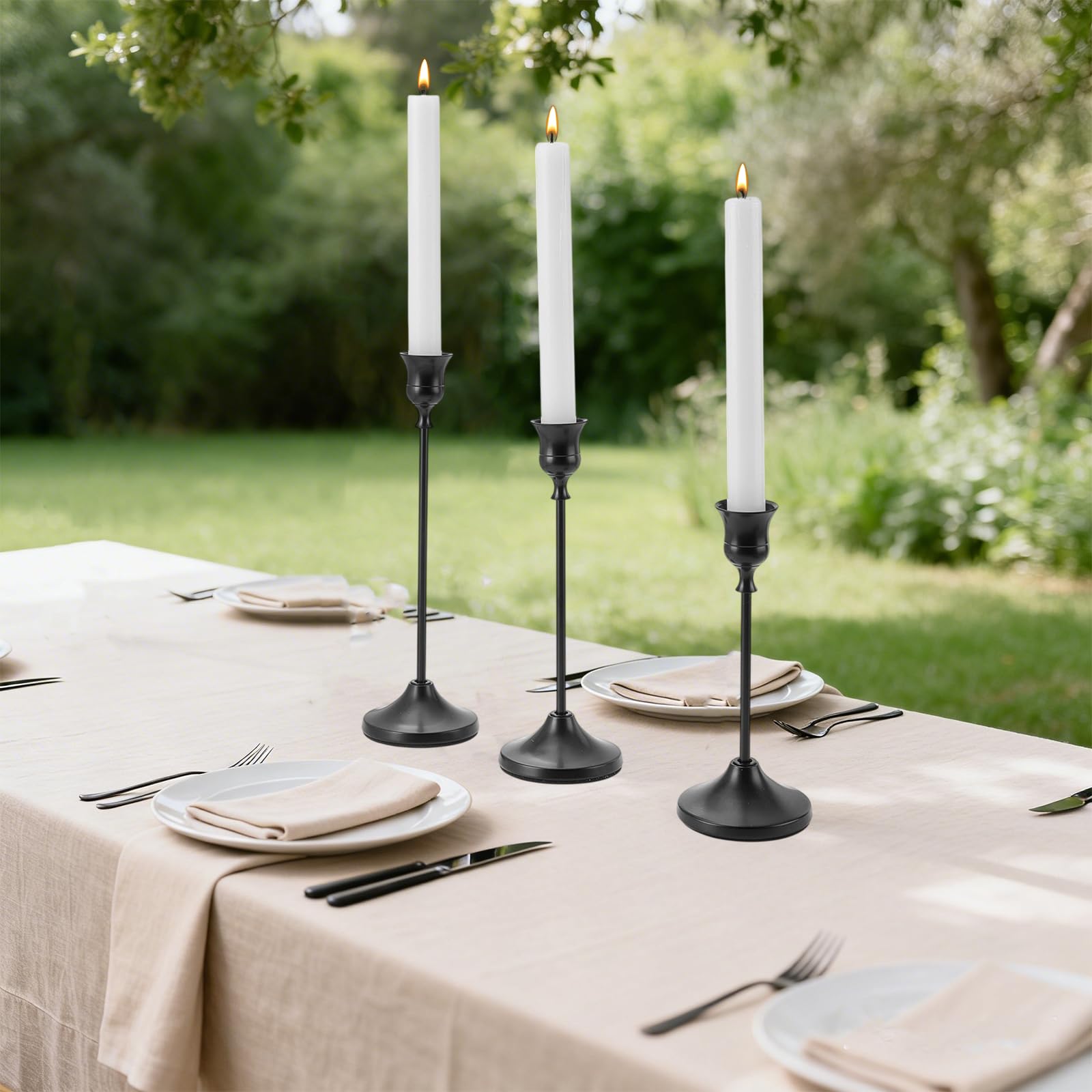 15 pièce 3 Tailles de Bougeoirs Coniques Noirs Bougeoir Décoratif Chandelier en Métal Ensemble de Bougeoirs pour la Décoration Intérieure Mariage Salle à Manger Fête Anniversaire