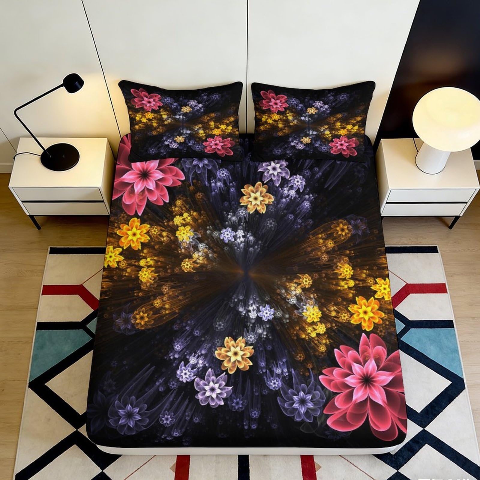 Pnayamiorkfel Style-4 3D Printed Floral Fantasy Fitted Sheet Microfiber Soft Bedroom Decor Abstract Blossom Mattress Cover For Home Dorm 90X200x25cm