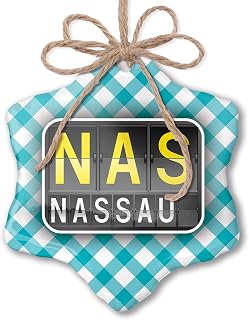 Christmas Ornament NAS Airport Code for Nassau Blue Teal Turquoise Plaid