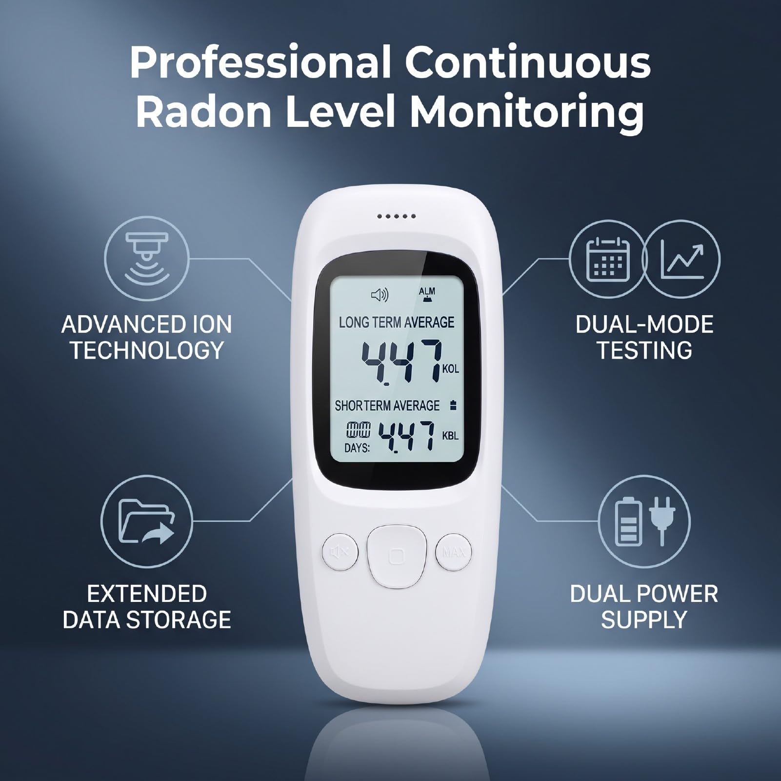 Generic Detector de Gas Radón Monitor Portátil Preciso con Pantalla LCD para Oficina en el Sótano del Hogar 0-270pCi/L