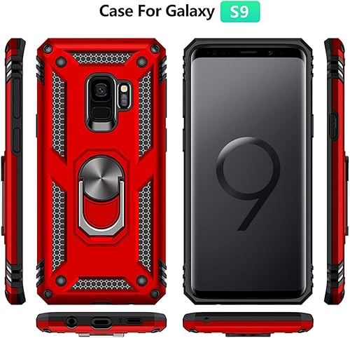 Miniatura 3 de Funda para Samsung Galaxy S9, funda para Samsung S9, fundas protectoras de grado militar con anillo para Samsung Galaxy S9 (rojo)