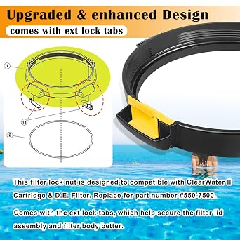 550-7500 Filter Lock Nut Assembly with Ext Lock Tabs Compatible with Clearwater II Cartridge Filter and D.E. Filter, Replacement for Part Number 550-7500,550-2060, 550-2075