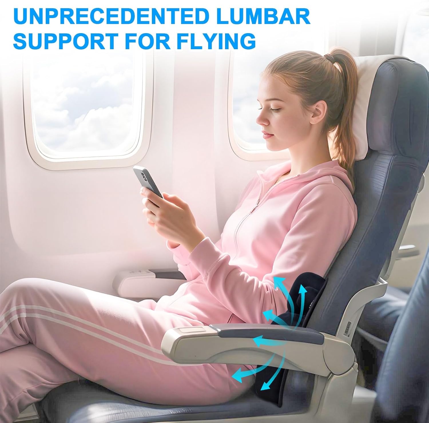 Inflatable Lumbar Pillow for Travel, Portable Back Support Pillow for Office Chair/Car seat, Customizable Blow Up Lumbar Cushion for Airplane Camping Backpacking (Black)