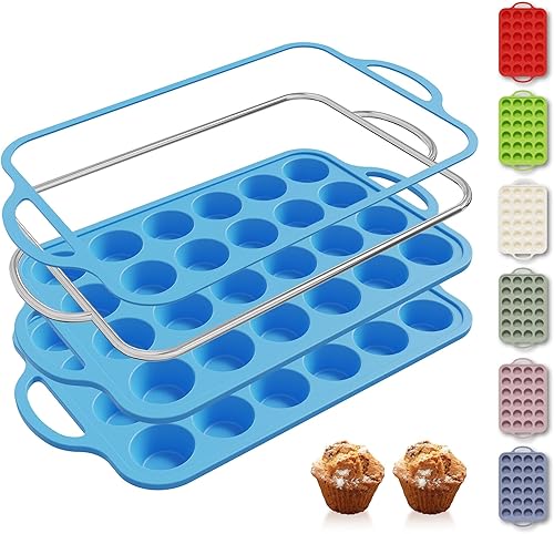 Miniatura 52 de 2 paquetes de 12 tazas de molde para magdalenas de silicona para hornear con marco reforzado de metal, molde para cupcakes de tamaño regular, molde