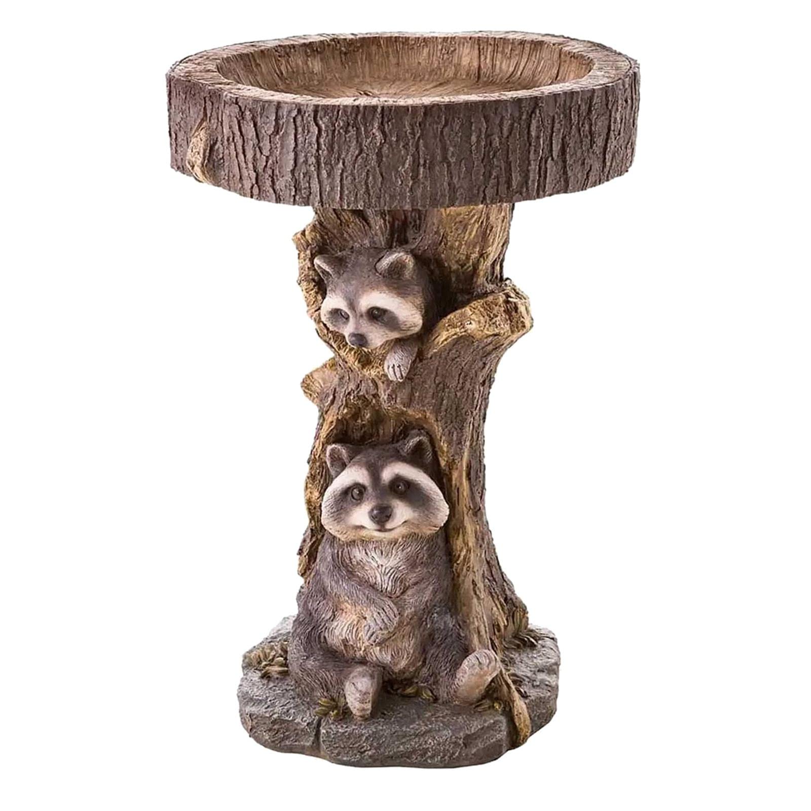 AWHAO Bird Feeding Station with Bath & Seed Feeder, Cute Raccoon-Shaped Outdoor Table for Garden Lovers