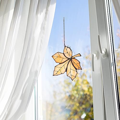 Miniatura 4 de Hojas de arce para colgar en la ventana, decoración de hojas de otoño, atrapasoles para ventana, hojas de arce vitral, decoración de ventana para