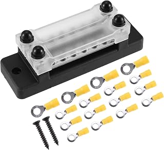 1 Set Universal 6 Way Terminal Bus Bar - Car Boat Marine 150A Dual Row Ground Distribution Block with Cover - Metal Plastic Black Silver Tone