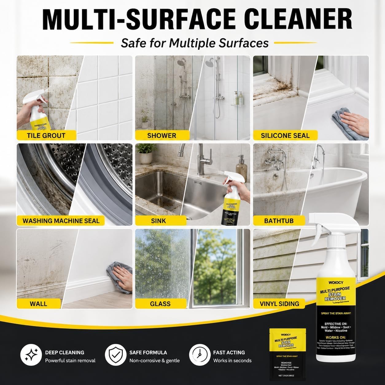 2-Pack Multi-Purpose Stain Remover, All Purpose Cleaner Spray for Water Marks, Yellowing, Soot & Residue, Indoor & Outdoor Hard Surfaces