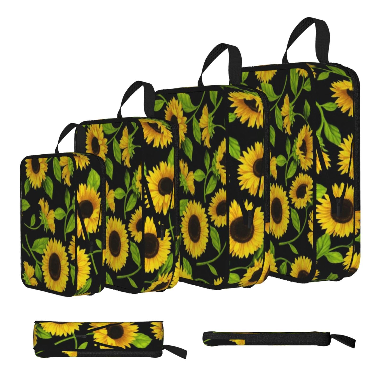 Sun Flower Print 4 Set Compression Packing Cubes For Suitcases,Expandable Storage Bags Organizers