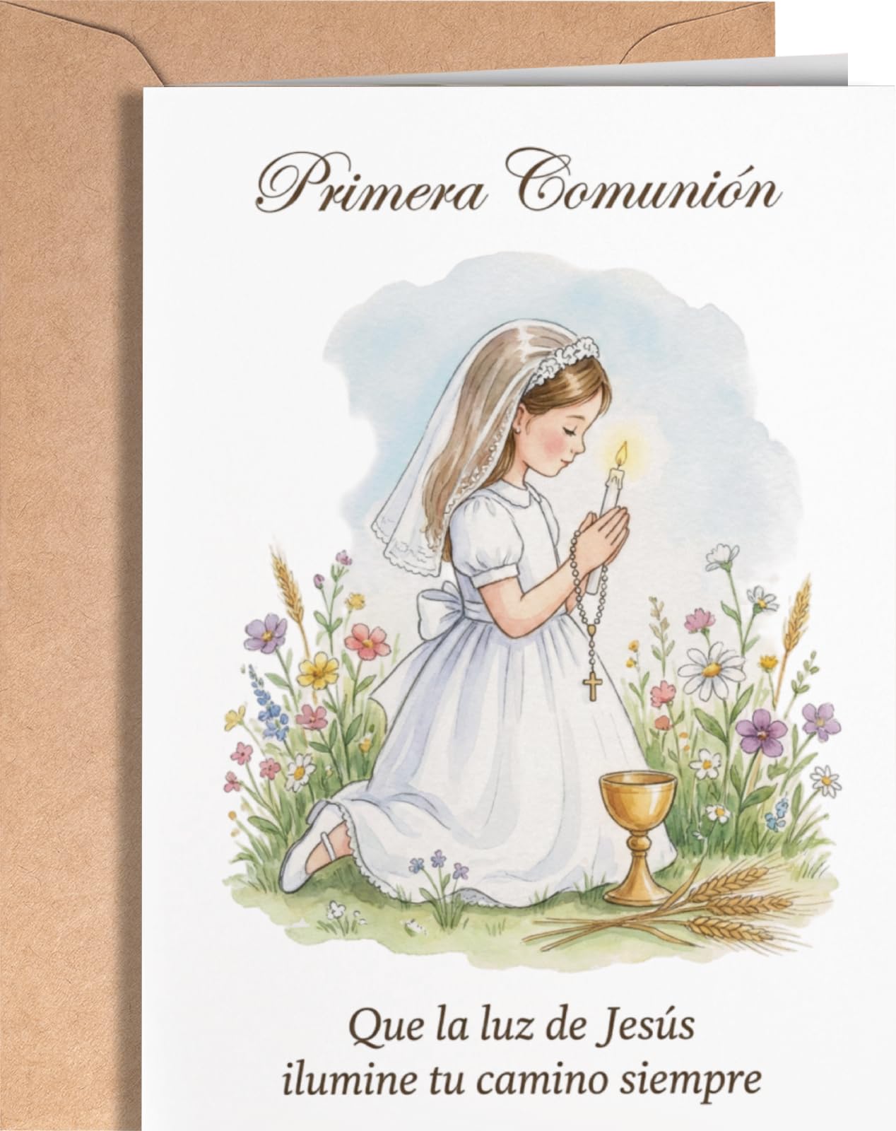 Greeting Cards for Everyone Tarjeta de Primera Comunión – Regalo de Primera Comunión para Niña, Nieta – Tarjeta de Recuerdo con Sobre para hija, sobrina, ahijada - EU 289