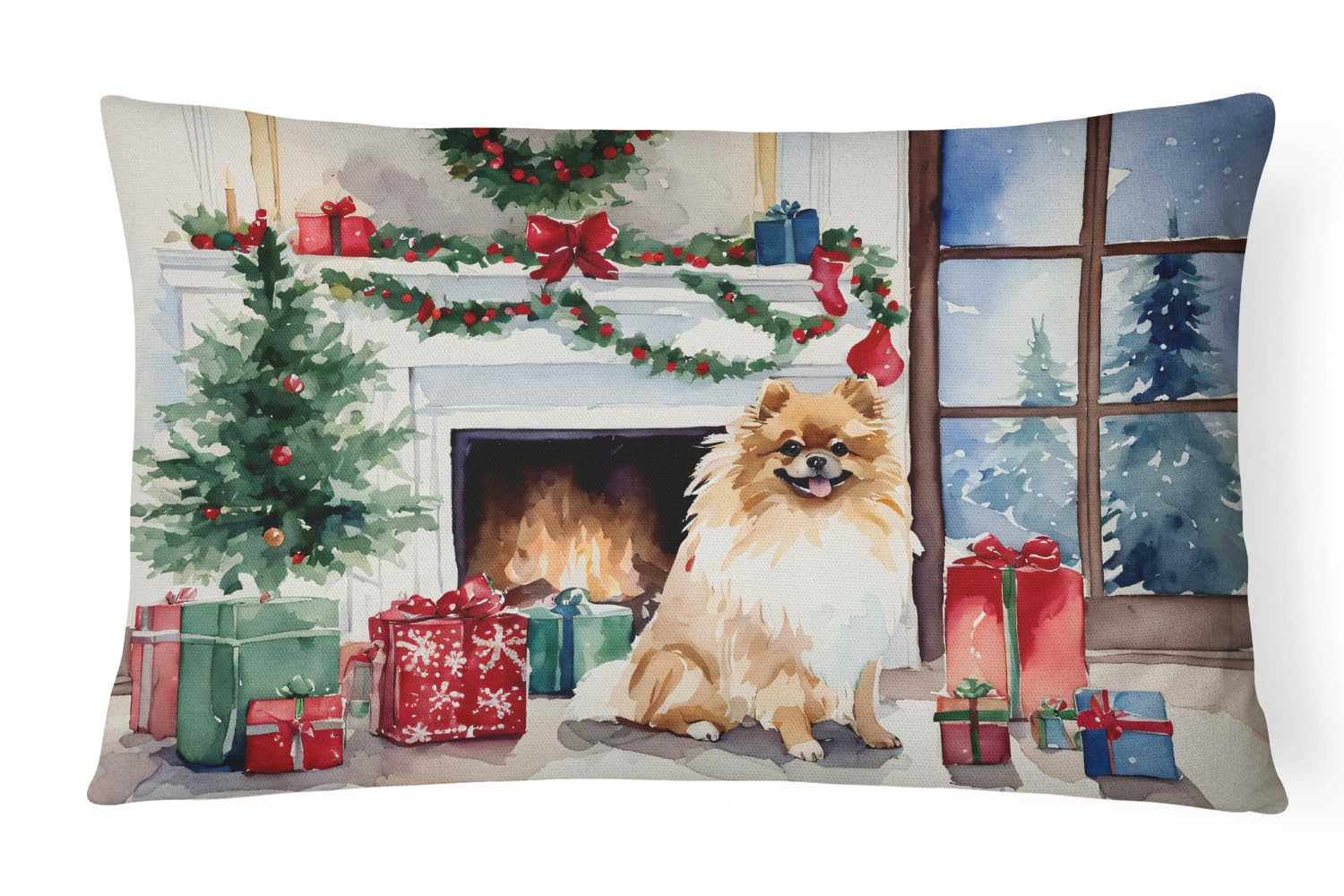 Caroline's Treasures DAC2722PW1216 Pomeranian Cozy Christmas Throw Pillow Machine Washable, Indoor Outdoor Decorative Pillow for Couch, Bed or Patio,
