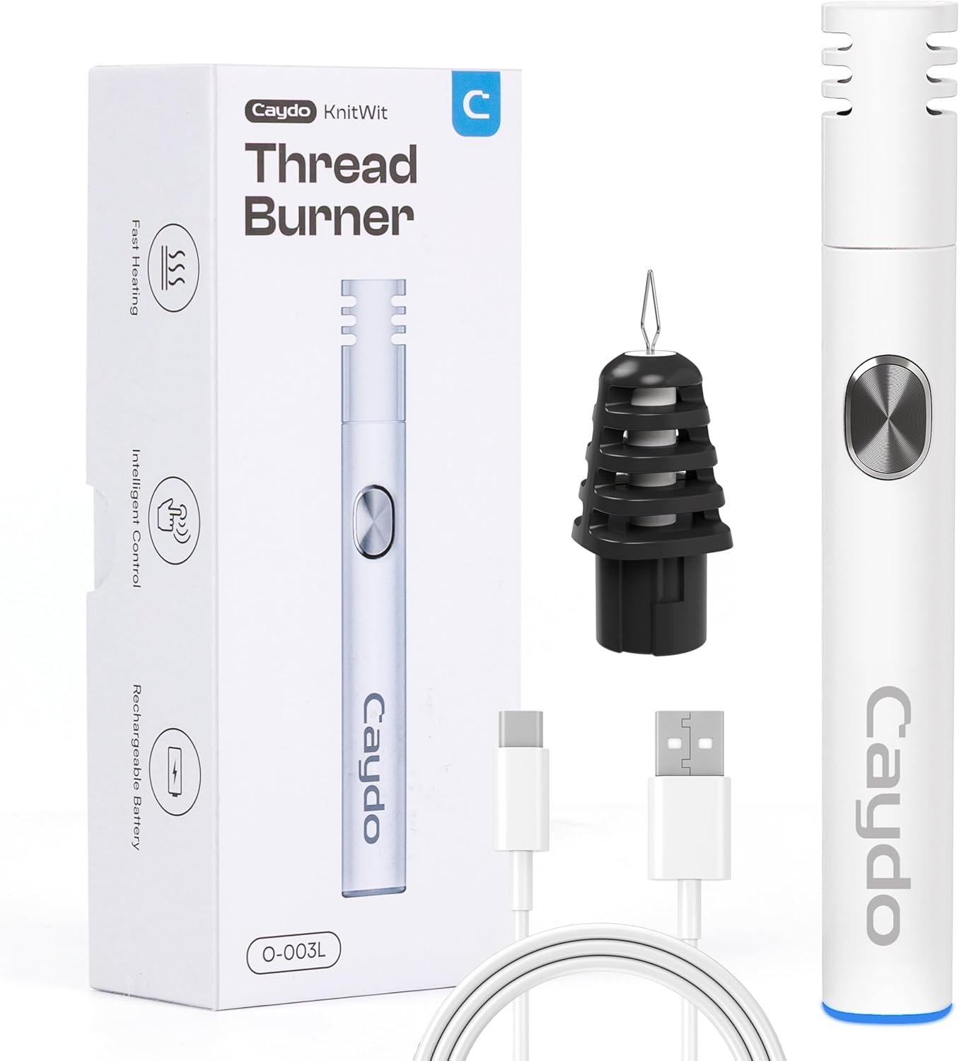 Caydo Thread Burner with A Replacement Tip, Rechargeable Thread Zapper for Burning and Trimming, with Indicator Light for Beading, Weaving, Sewing & Jewelry Making