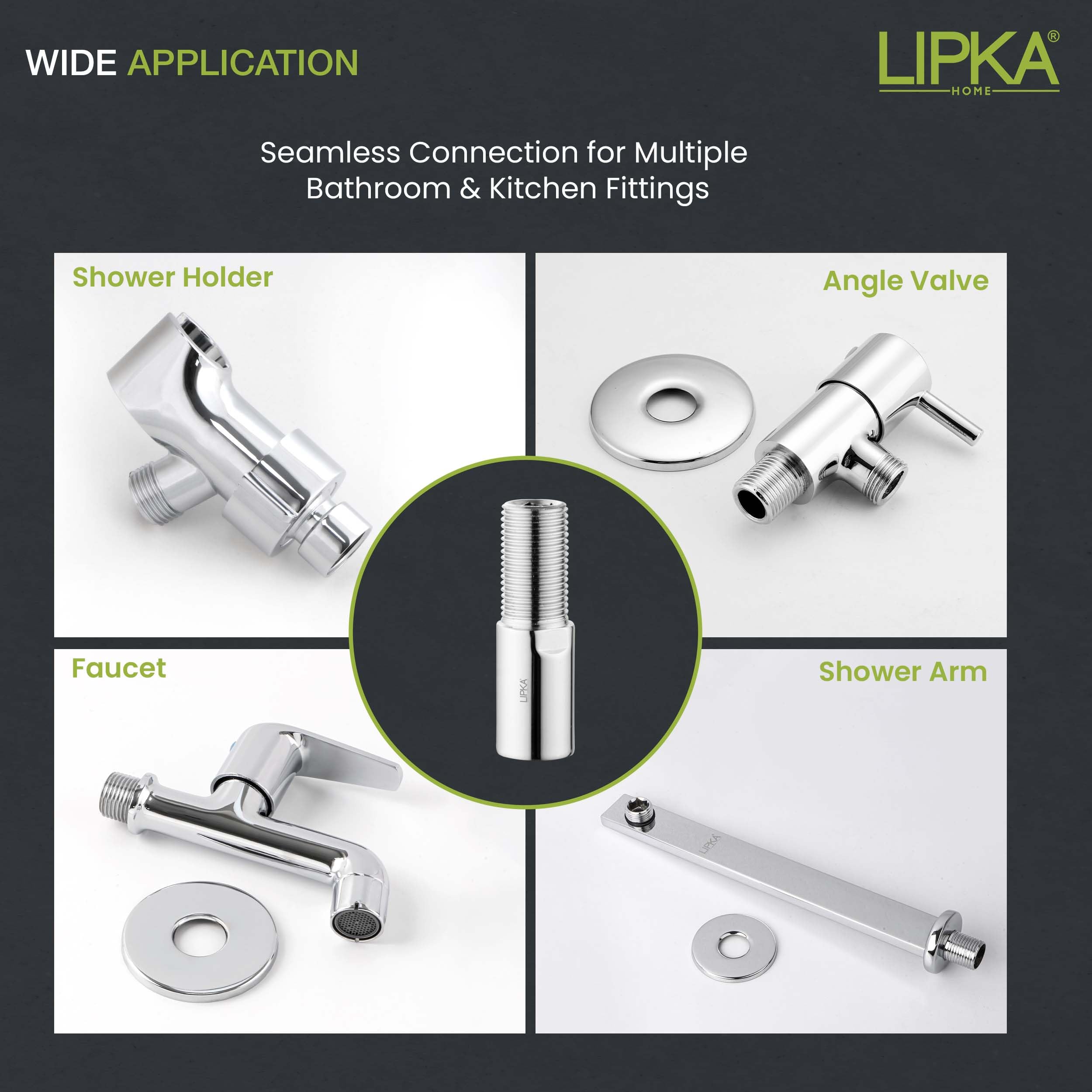 Lipka Full Brass Extension Nipple (3 inches) for Pipe Fittings | Pack of 1 | Chrome Finish 4