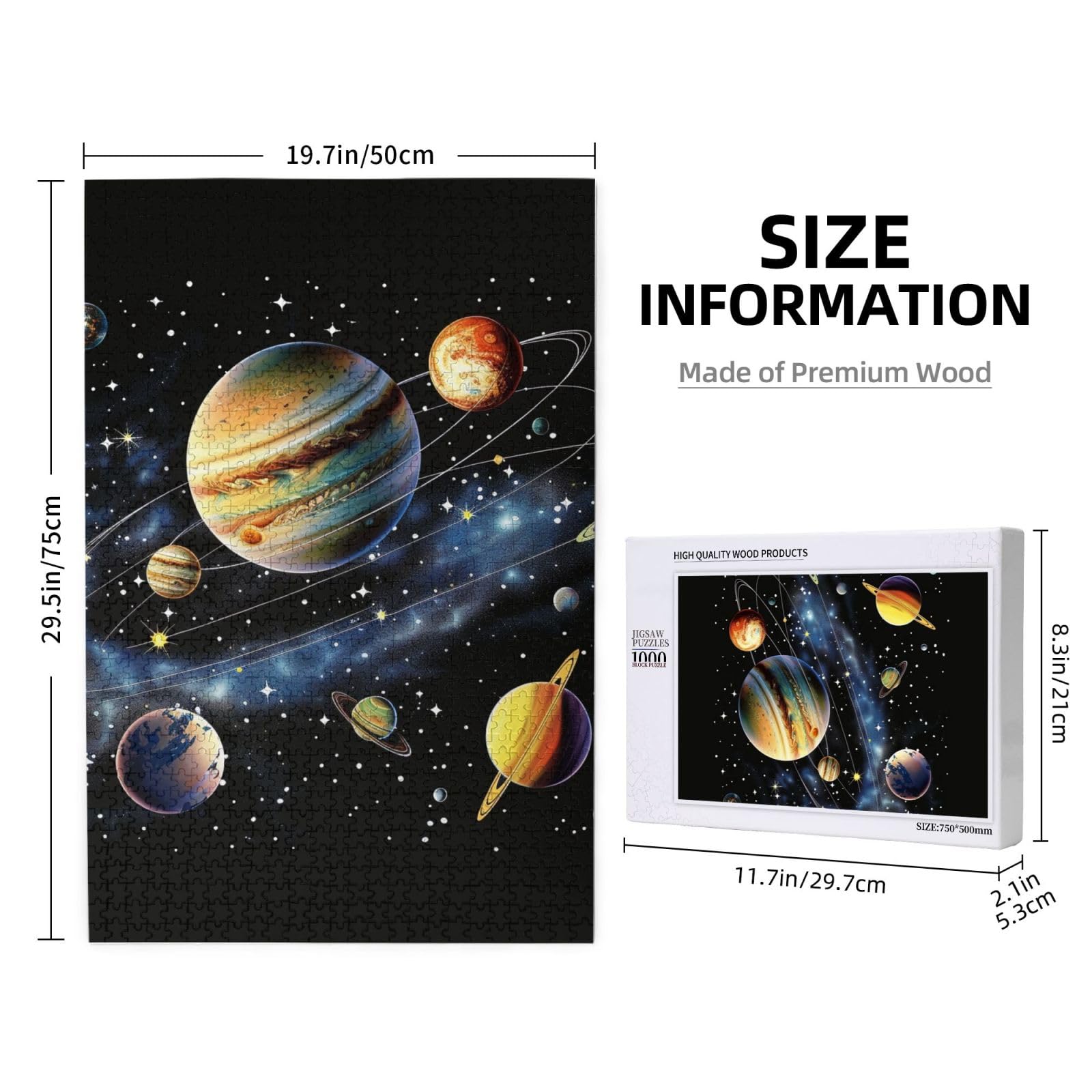 Puzzle stampato con pianeti, stelle e galassia, con scatola, puzzle in legno per adulti e bambini, 1000 pezzi, gioco decorativo divertente per la famiglia