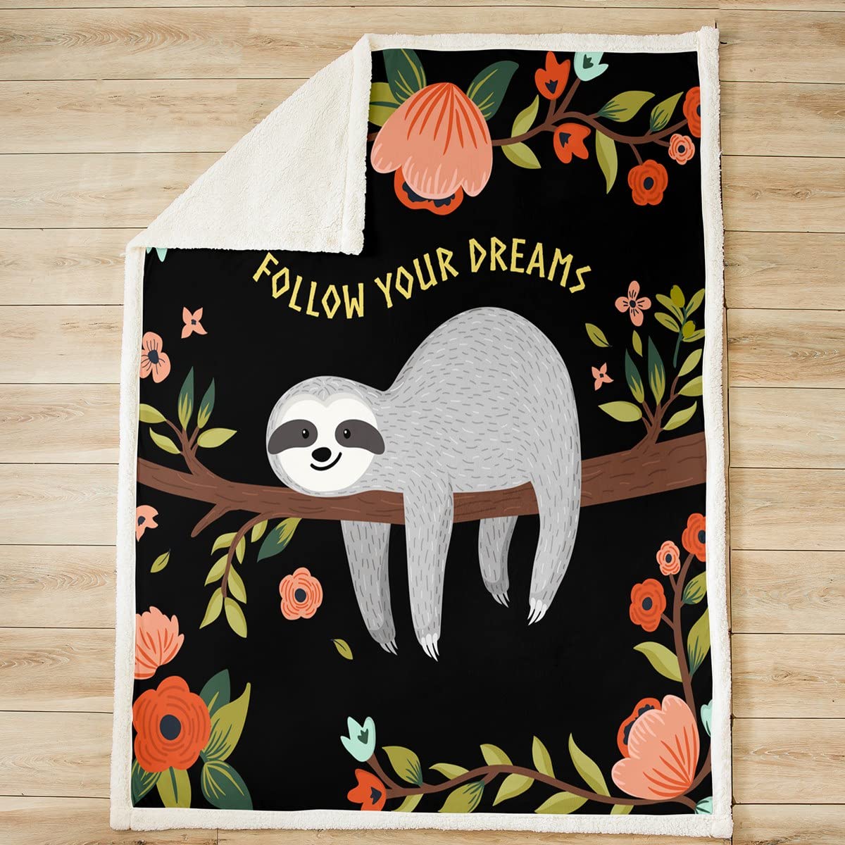 Faultier Kuscheldecke 150x200cm Flanell Fleecedecke Schwarz Mikrofaser Kinder Jungen Mädchen