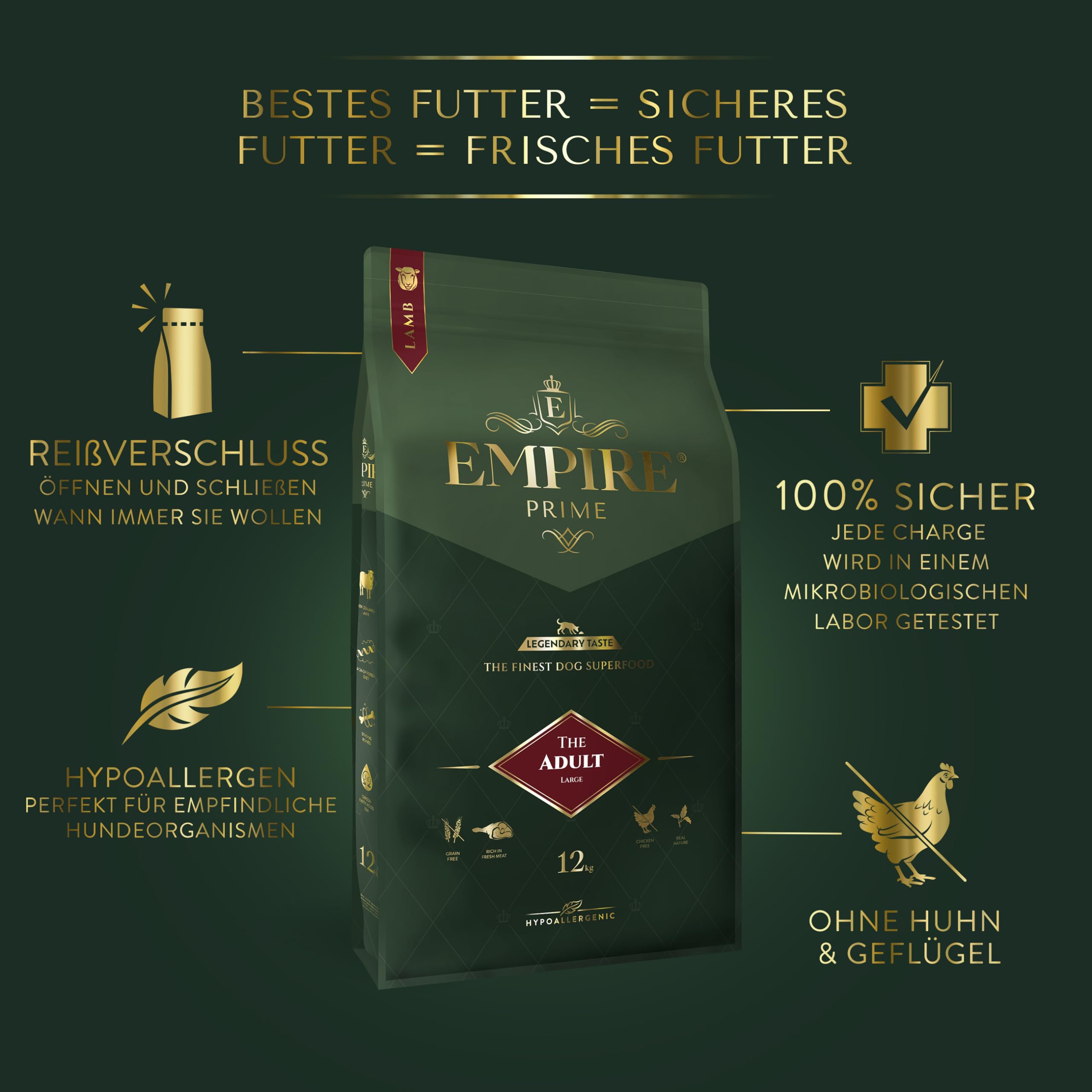 Empire Prime Monoproteïne hondenvoer, 12 kg, voor puppy's en jonge honden van kleine en middelgrote rassen, hondenvoer, droog en graanvrij, junior, vers lam, hypoallergeen, zonder kip, glutenvrij