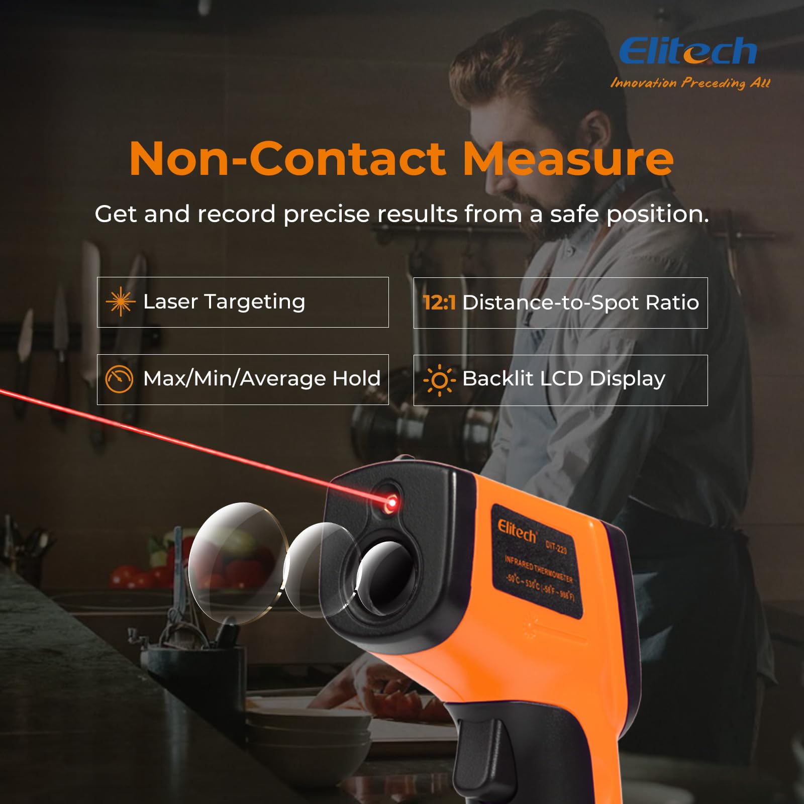 Elitech DIT-220 Termometro IR Digitale Senza Contatto -50°C a 530°C Emissività Regolabile