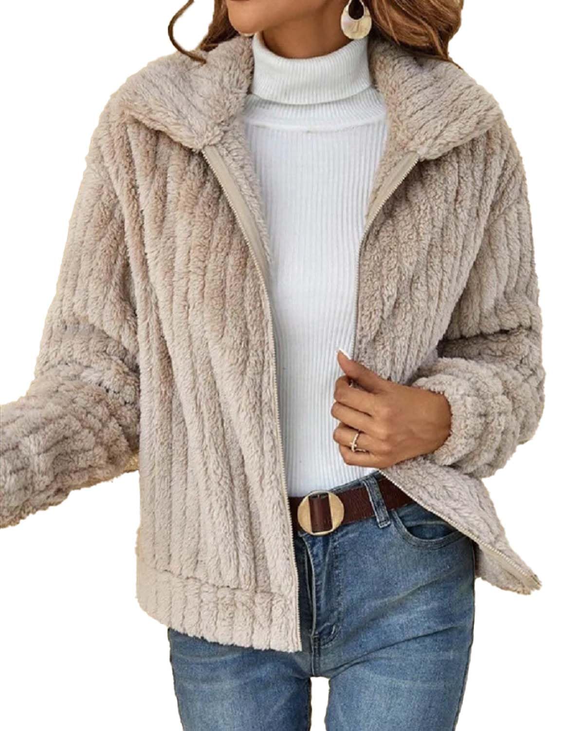 Mujer Abrigo Cálido de Forro Polar Chaqueta Manga Larga Elegante Abrigos Corta de Piel Sintética Invierno