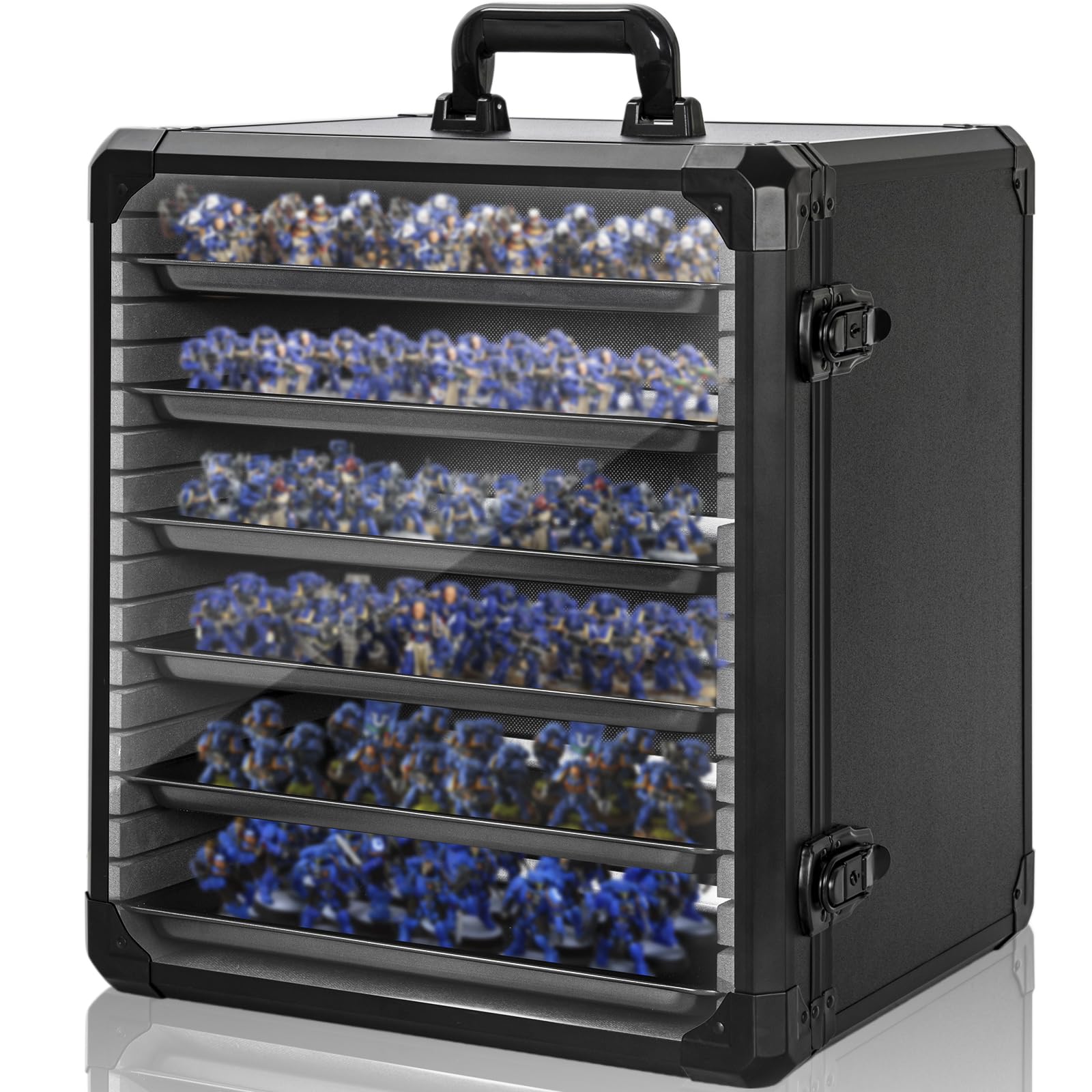 IPEB Miniatures Transport Case Miniatures Storage Case with Lock, 6 Magnetic Metal Trays & Aluminum Alloy Frame, Black-Large Size