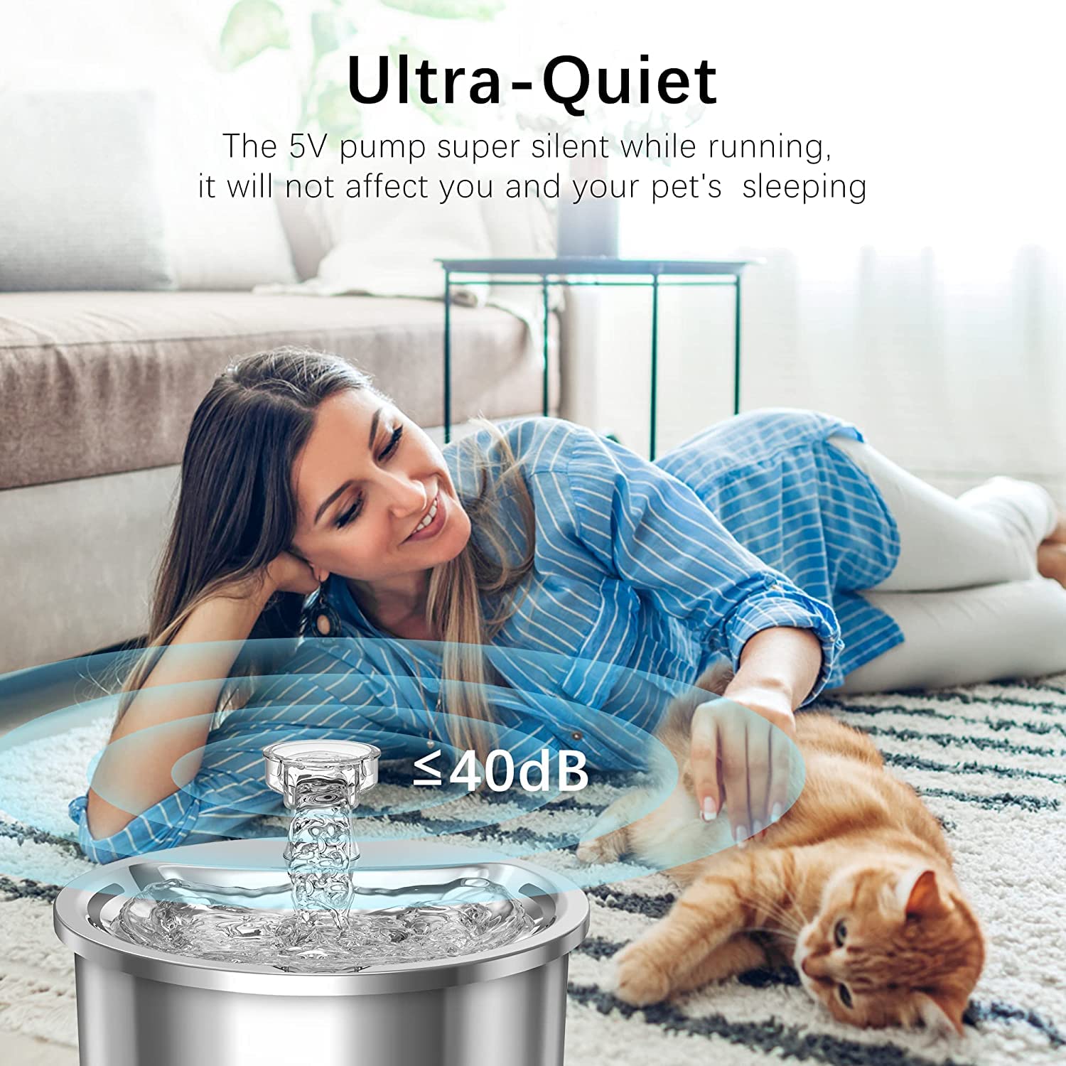 Cat Water Fountain - 67Oz/2L Automatic 304 Stainless Steel Pet Water Fountain, Ultra-Quiet Pump and 4 Replacement Filter - image 4