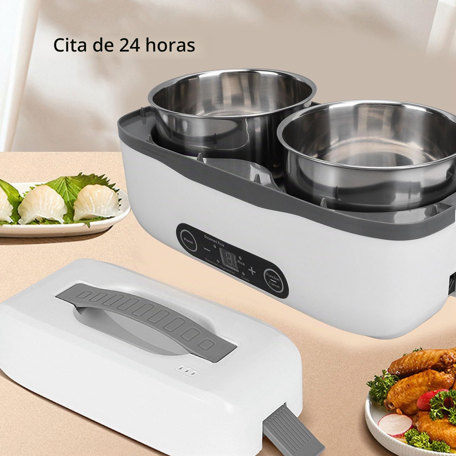 Asixxsix Eléctrica, Contenedor Interior de Acero Inoxidable 304, Reserva de 24 Horas, Calentador de Alimentos Automático Seguro, Potencia de 250 W, Capacidad de 1 Litro (Enchufe europeo