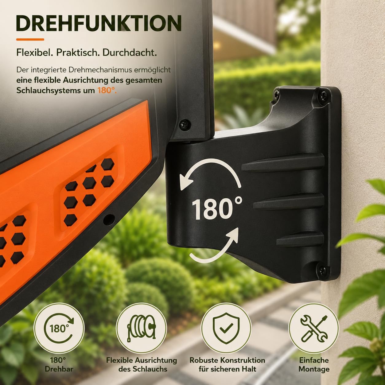 Schlauchtrommel & Wand-Schlauchbox 20M+2M – Hochwertiger 1/2-Zoll Automatik-Gartenschlauch mit 180° Rückholfunktion, robuste, wetterfeste & platzsparende Lösung für Garten, Terrasse & Balkon