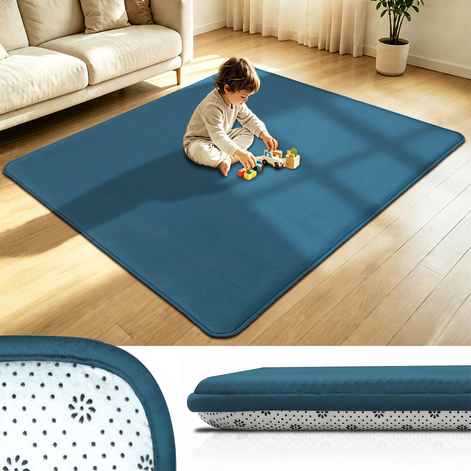 Taxestmy Baby Foam Play Mat for Your Boy or Girl Non-Slip Mellow Mat for Baby Play on Floor 3cm Memory Foam Rug Sky Blue, Thick Padded Baby Crawl Mat, 50 x 200 cm Large Baby Activity Play Mat
