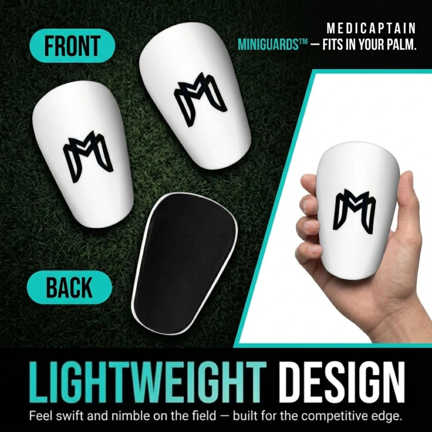 MediCaptain MiniGuards - Mini Protector Tibias para Jugadores de Fútbol - Pequeños Protectores Tibias para Hombres, Mujeres, Adolescentes - Protector Tibias Miniatures 9,9 x 6,1 cm