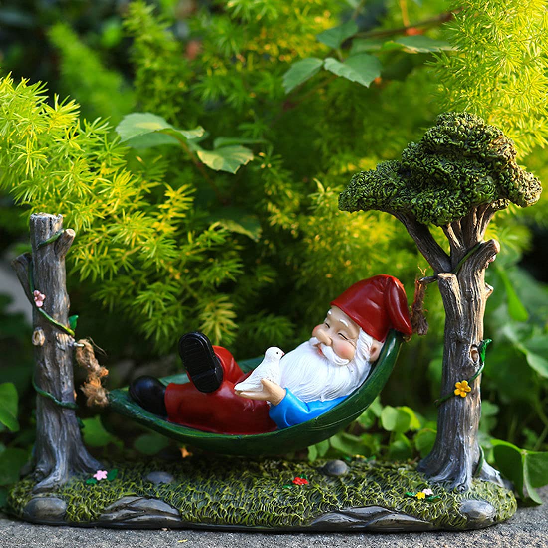 Figuras Jardin Exterior Estatua, Estatua Divertida Jardín De Resina Gnomo, Hamaca De Hoja De Balanceo GNOME Figurine para El Césped del Hogar Decoraciones del Patio
