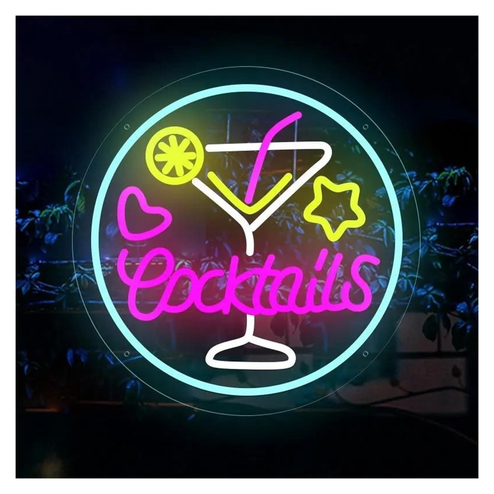 LEMST Signs Lamp Cocktails Neon Lights Acrylic Neon Signs USB Powered, Adjustable Brightness Lemonade Neon Lights Suitable for Beer Shop Decor 38cmx38cm
